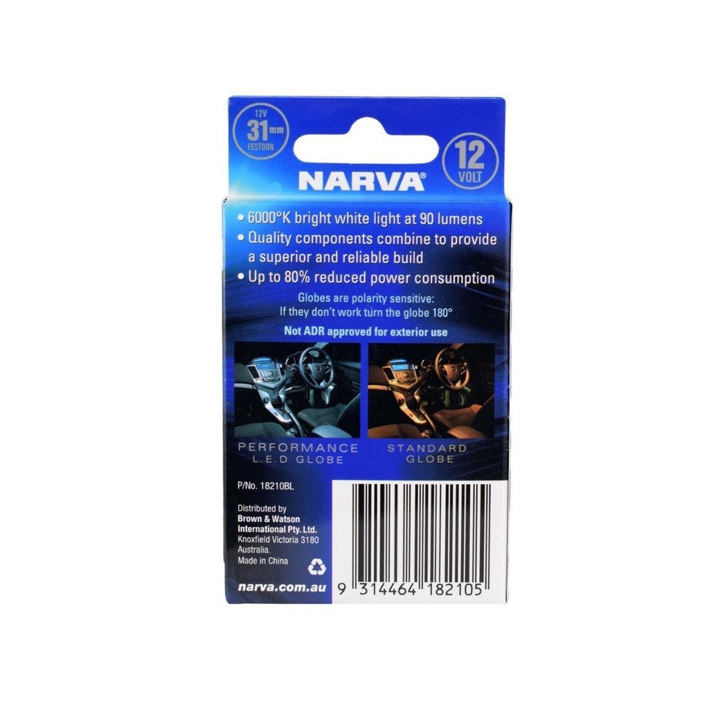 Narva 12V LED Festoon Globe 6000K - Fish City Hamilton - 31Mm 90Lm -