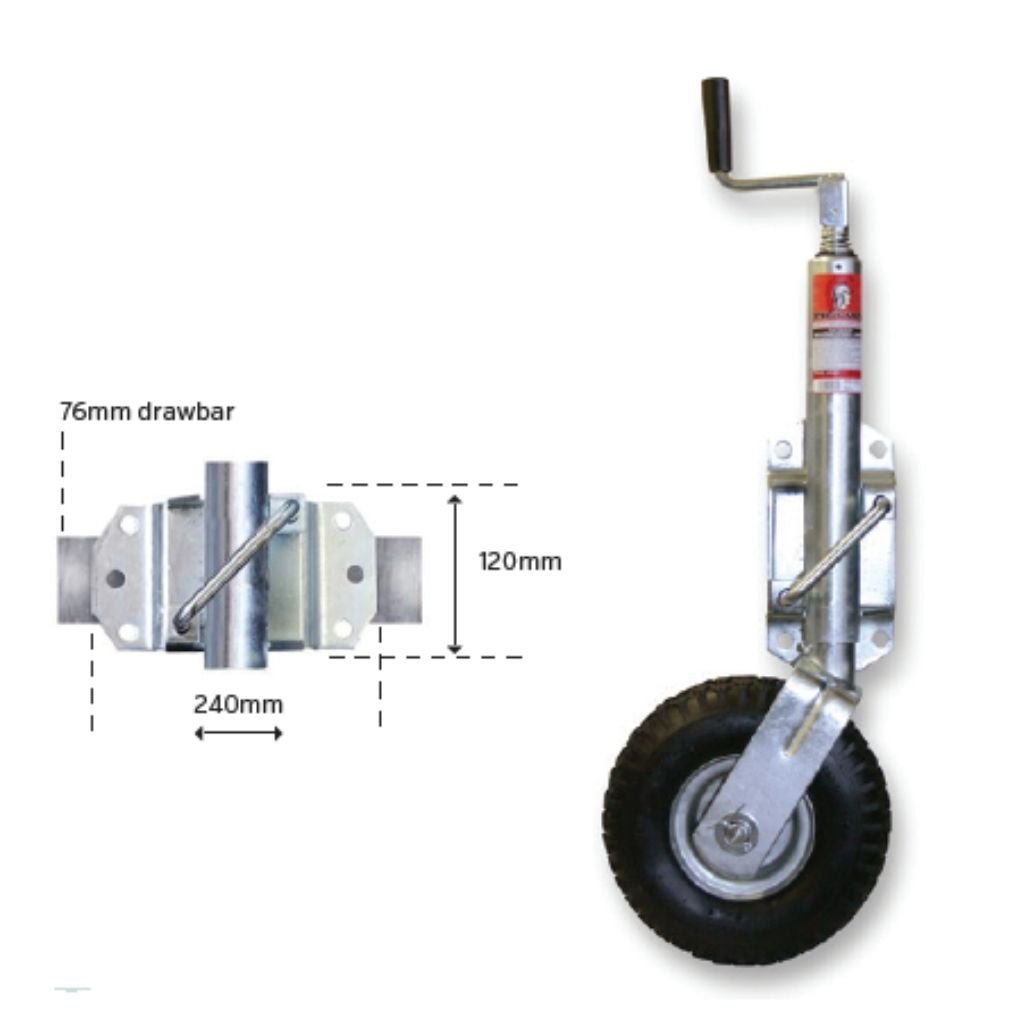 Trojan Jockey Wheel 350X4 Pneumatic Folding Handle - Fish City Hamilton - -