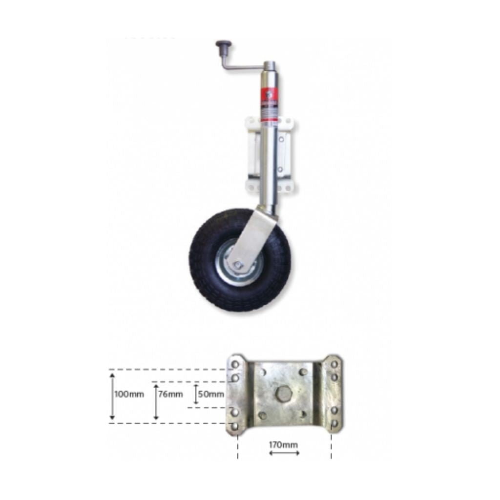 Trojan Jockey Wheel 350X4 Pneumatic Swivel Bracket - Fish City Hamilton - -